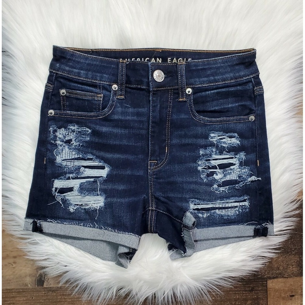 American Eagle Hi Rise Shortie Shorts Women's Size 2 Distressed •New
